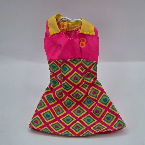 Vintage 1990s Barbie Doll Dress Pink & Geometric Pattern - Picture 1 of 6